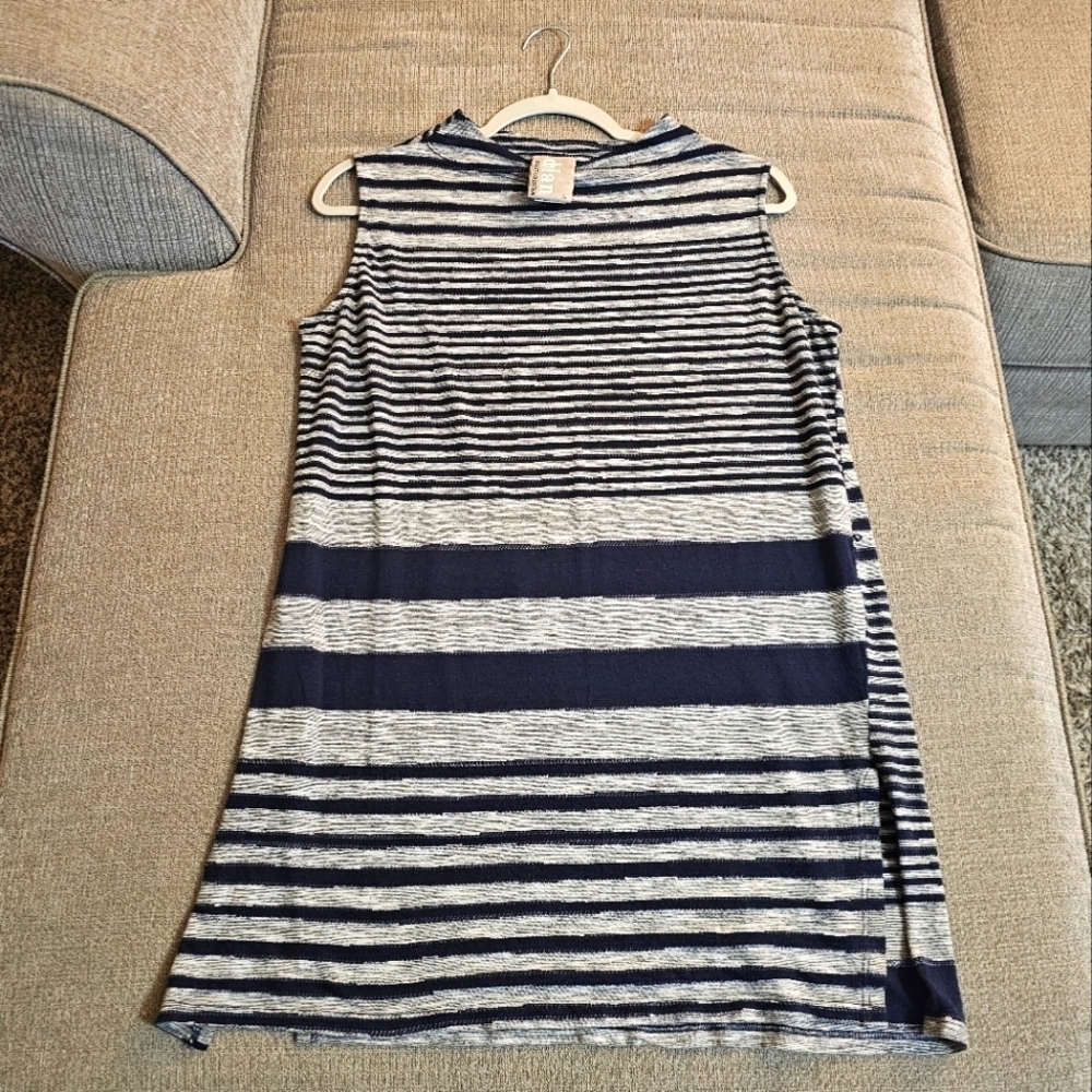 Dolan Left Coast Gray Navy Casual Longline Striped Top Tunic Size Large
